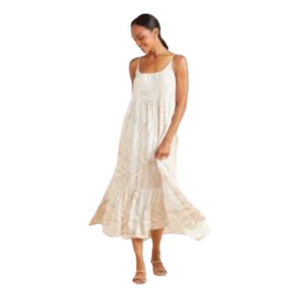 Z Supply Lido Slub Midi Maxi Dress Womens Medium Cream Ivory Sleeveless Tiered - Picture 14 of 15
